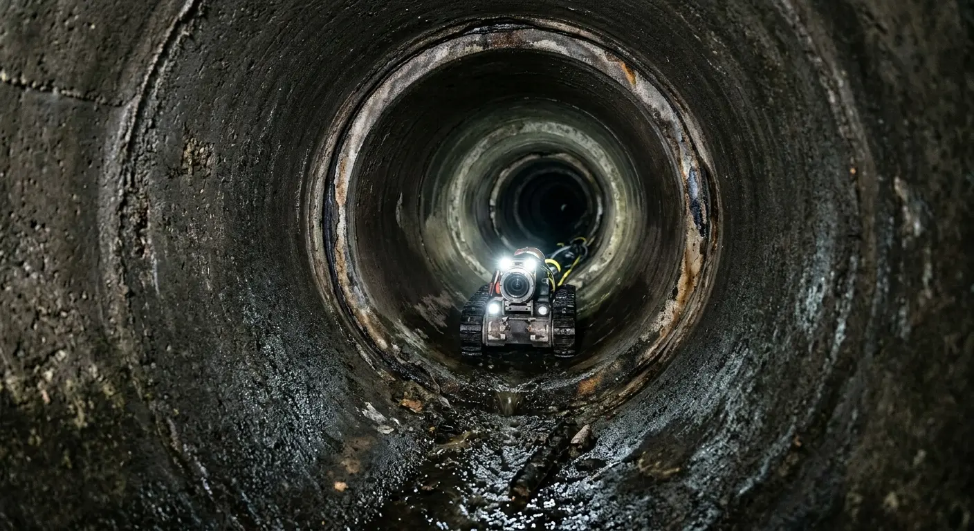 Robotic sewer camera inspecting pipe interior for Sewer Line Cleaning in Tanglewilde